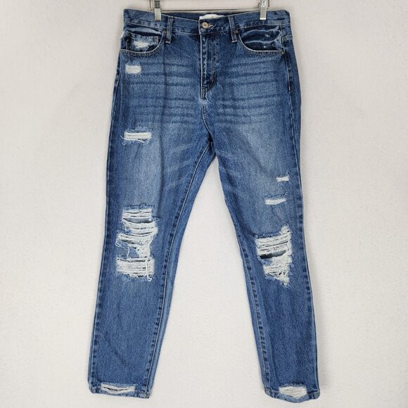 Kancan Jeans Womens 29 Blue High Rise Distressed Mom Jean Cotton Casual Denim - Picture 1 of 12
